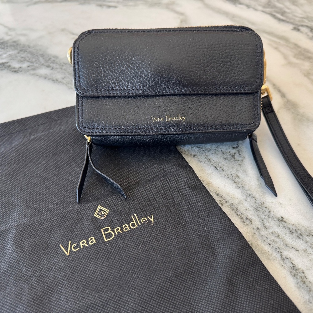 Vera Bradley Black Pebbled Leather Mallory Raid All in One Crossbody